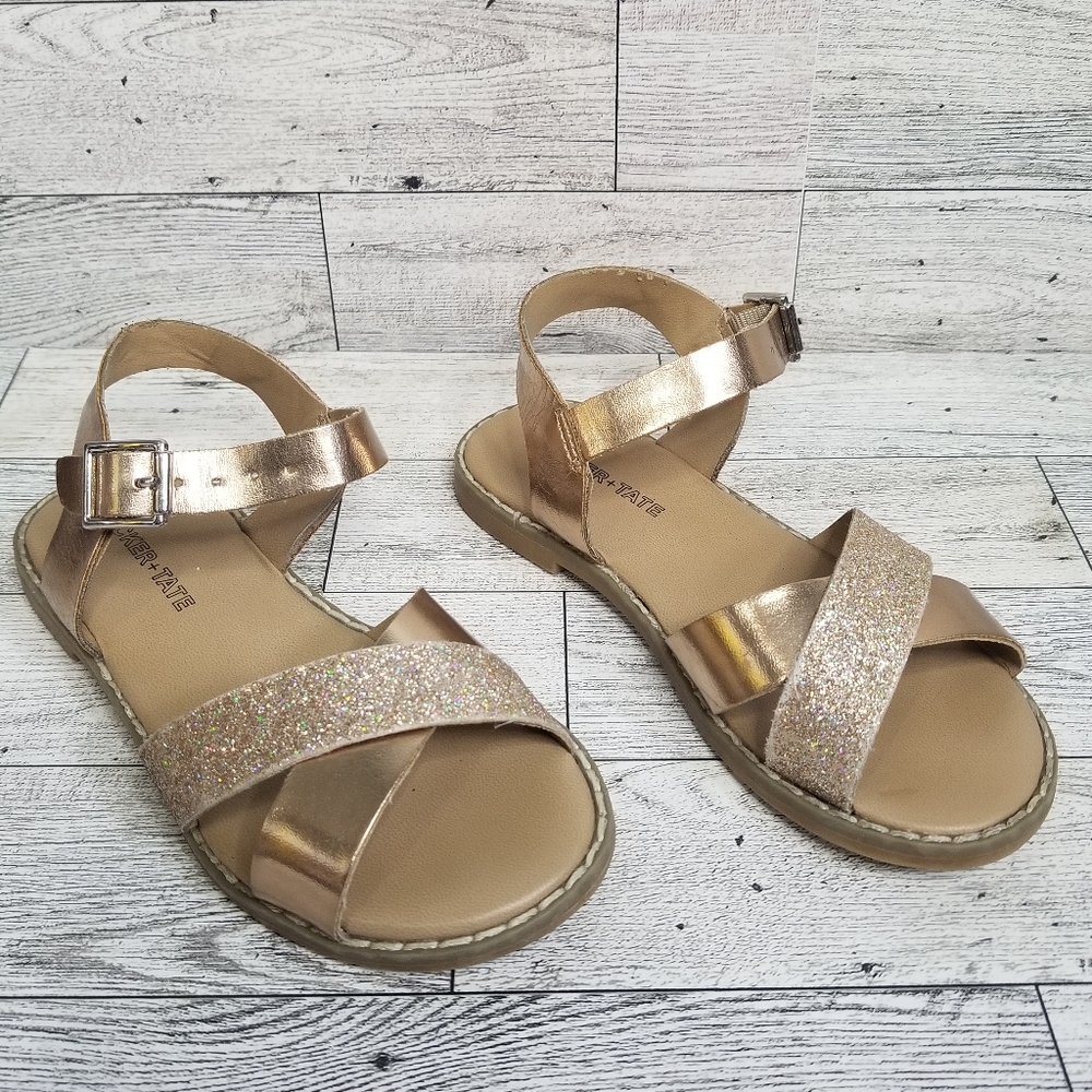 Tucker+Tate Arya Cross Strap Rose Gold 11M Glitter Faux Leather Open Toe…